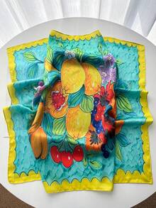 1pc Women's Elegant/Vintage Fashion Printed Faux Silk Square Scarf/Satin Square Scarf, Can Be Used As Headscarf, Scarf, Shawl, Lightweight And Comfortable, Suitable For Daily Wear And Spring, Summer, Autumn Outings, Also An Ideal Gift Choice For Mother's Day, Women's Day. - Mint Green - View 3