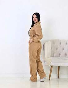Women's Set: Pants And Jacket, Premium Corduroy Fabric, Comfort With Style - Sand Beige - View 2