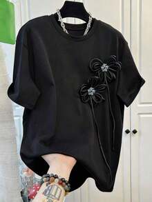 Women's Casual Black Loose Fit T-Shirt With Slogan By Chaos Coordinator - 黑色 2 - 查看 4