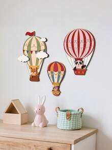 3pcs Forest Animal Hot Air Balloon Decor, Including Cute Fox And Panda Decorations, Suitable For Amusement Park Wall Decor, Baby Shower Party And Baby Theme Party - Multicolor - View 4