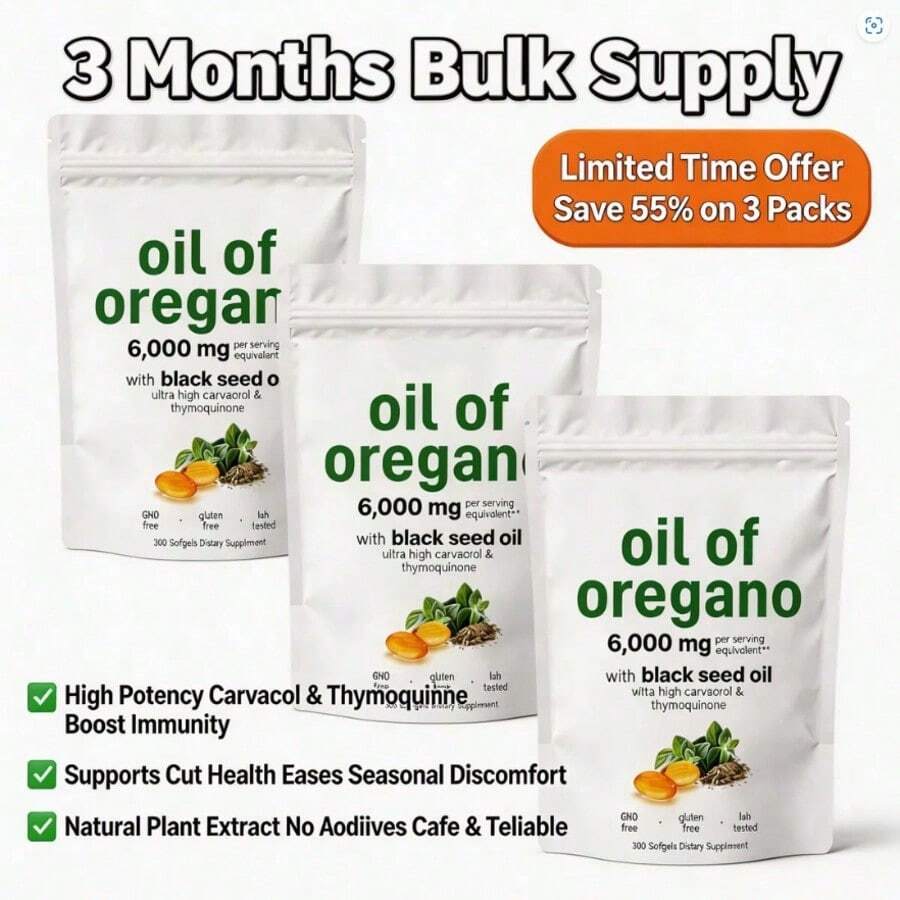 Oil Of Oregano Softgels 150 Ct – 2-In-1 With Black Seed Oil – 4X Strength Immune, Respiratory & Gut Support – Plant Based Non GMO – Buy 3-Pack & Save – Limited Time Offer - 3 件裝 - 查看 1