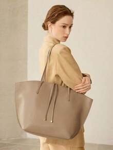PREMIUM PU LEATHER OVERSIZED TOTE BAG - Xám - Xem 11