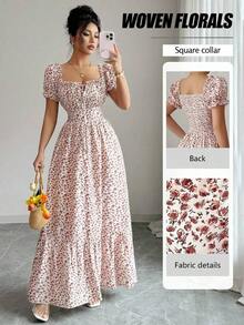 vestido de mujer con estampado digital, mangas abullonadas, nudo delantero, espalda descubierta y cintura ceñida.Elegante y chic para vacaciones, citas, estilizador y adelgazante - Multicolor - Ver 8