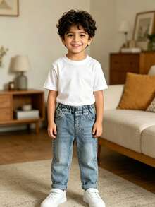Quần Jeans Denim Rộng Rãi Thường Ngày Cho Bé Trai, Phong Cách Mùa Thu - Màu xanh nhạt - Xem 1