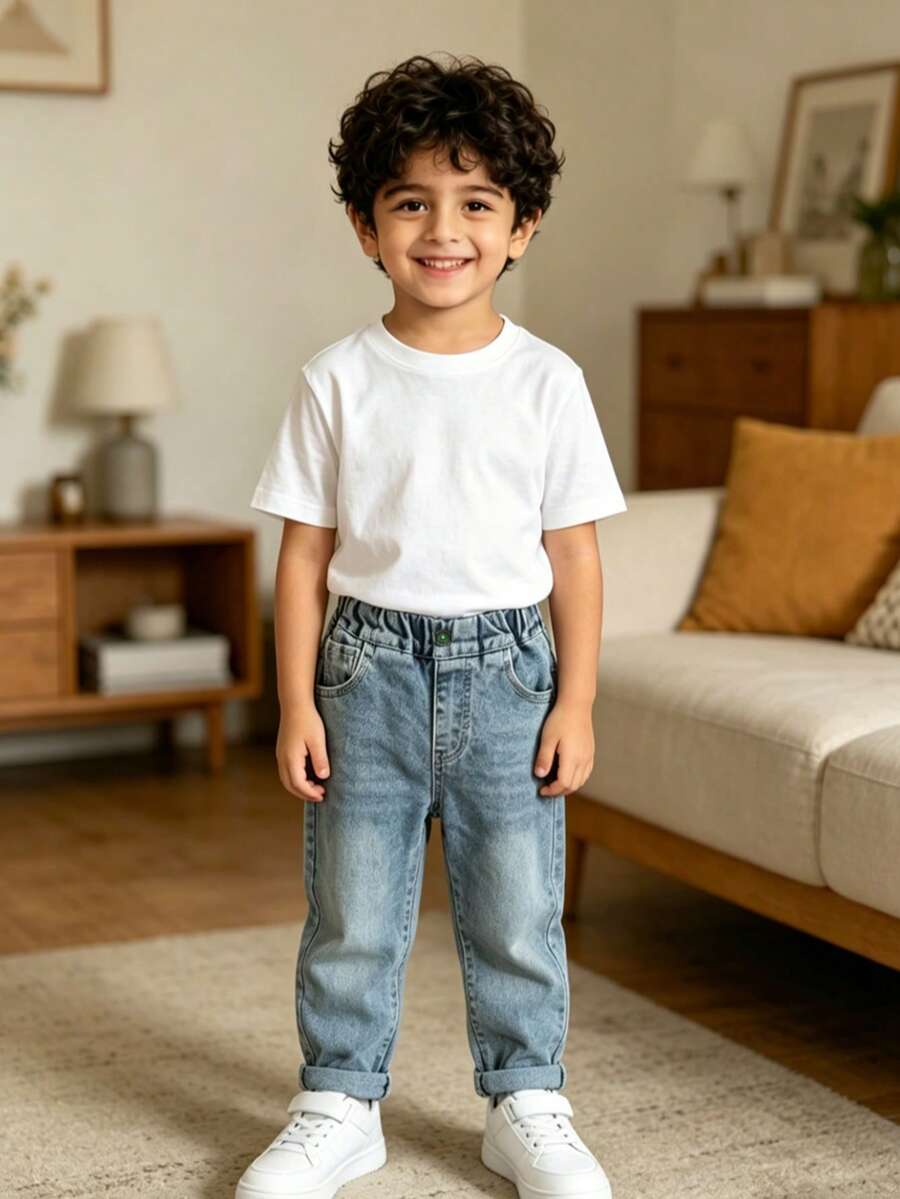 Quần Jeans Denim Rộng Rãi Thường Ngày Cho Bé Trai, Phong Cách Mùa Thu - Màu xanh nhạt - Xem 1