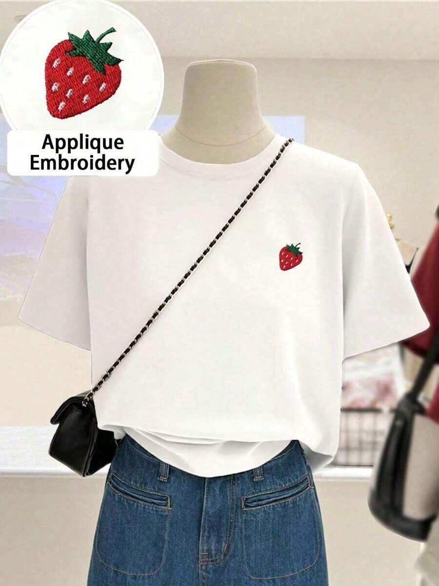 Blusa casual y cómoda, camiseta bordada con cerezas, primavera/verano - Blanco 3 - Ver 1