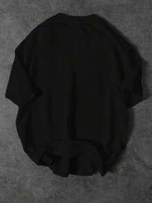 Sport MetroGents Simple Graphic Print Crew Neck Short Sleeve T-Shirt, Breathable Sports Top For Exercise - 黑色 - 查看 2