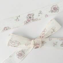 2 Yards Floral Print Sheer Organza Ribbon, Wedding Bouquet Decoration Satin Ribbon, Suitable For Handmade Hair Accessories, Bows, Straw Hats And Gift Box Packaging, Clothing Gift Packaging, Sewing Crafts, Floral Arrangement, Bow Tie Ribbon - Pink - View 5