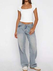 y sexy de punto para mujer Vaiaye, camiseta casual de cuello cuadrado de unicolor, blanco para primavera/verano - Blanco - Ver 6