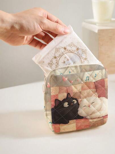This Diamond-Patterned Menstrual Bag Is A Multi-Functional Portable Storage Bag With A Unique Cat Patterns Print Design. It Features A Zipper And Can Be Used As A Makeup And Lipstick Organizer. The Large Capacity Can Hold Sanitary Napkins, Tampons, Stationery, Coins, Pencils, Cash, And Cosmetics. It's An Essential Item For Girl And Students For Daily Outings, Home Organization, And The Start Of The School Year – A Perfect Companion For Any Occasion.