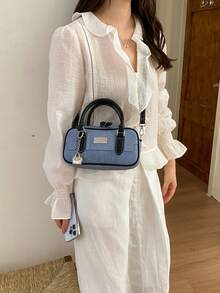 Túi xách nữ màu xanh denim, túi đeo chéo thời trang cá nhân hóa kèm phụ kiện. - Xanh đậm - Xem 8