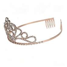 Diadema de Corona con Corazón de Strass para Graduación, Tocado Brillante para Fiesta de Graduación, Accesorio para el Cabello Elástico Ajustable - Multicolor - Ver 5