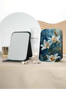 1pc Floral Countryside Oil Painting Style Compact Folding Makeup Mirror, Lightweight Durable PU Leather, Suitable For Travel, Gatherings, Work, School, All Ages - Multicolor - View 18