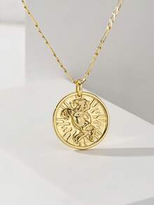 1pc Retro Gold-Tone Running Horse & Sunshine Coin Pendant Necklace, 14K Gold Plated Copper Material Durable Anti-Oxidation, Coin Shaped With 50cm Chain, Running Horse And Sunshine Design Symbolize Strength And Hope, Suitable For Daily Wear And Parties, Featuring Both Appearance And Commemorative Significance - Yellow Gold - View 6