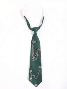 1pc Unisex Dark Green Star Rhinestone Chain Tie, Suitable For Sweet & Cool JK Uniform Outfit - Dark Green - View 6
