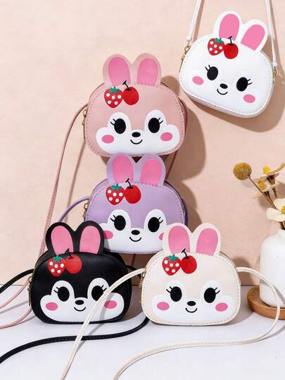 1pc Girls' Mini Cute Sweet Crossbody Bag, Girls' Cute Rabbit & Cherry Print Casual Small Bag, Girls' Small Coin Purse, Wallet, Snack Bag, Travel Daily Use Crossbody Bag