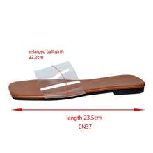 Square Toe Flat Wide Fit Sandals, Women's Minimalist Slip-On Single Strap Solid Color Sandals, Fashion Transparent Upper, Beach Sandals, Suitable For Vacation, Casual, Home, Beach - Black - View 8