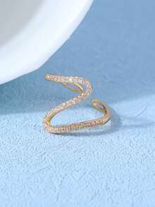 1 pieza Anillo minimalista de mujer con zirconia infinita brillante, adecuado para uso diario, bodas y fiestas - Dorado - Ver 2