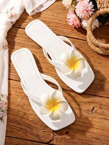 planare Giày sandal nữ mùa hè đơn giản kẻ sọc, đế bằng, màu trắng, phối hoa 3D, thích hợp cho đi làm, đi nghỉ mát, hẹn hò, đi chơi, thanh lịch, sandal nữ đế bằng, sandal dễ thương, giày đế bằng trắng, sandal mùa hè, sandal đi biển cho nữ, giày nữ thoải mái, sandal đi nghỉ mát cho nữ, giày dễ thương. - trắng - Xem 7