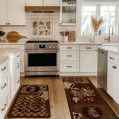 1pc Coffee Pattern Printed Linen Kitchen Rug, Carpet, Mat, Bathroom Mat, Doormat, 3D Printed Rectangular, Suitable For Living Room, Bedroom, Hallway, Bathroom, Laundry Room - Polyester Carpet, Suitable For Indoor And Outdoor Home Decor