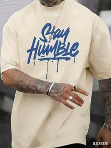 Men's Short-Sleeved, Round-Neck T-Shirt For Everyday, Casual, And Comfortable Wear. Made Of Pure Cotton With A Simple Print, Versatile And Loose-Fitting, This Fashionable Urban Clothing For Men Is Available In Plus Sizes And Is Breathable For Summer. - 杏色 - 查看 3