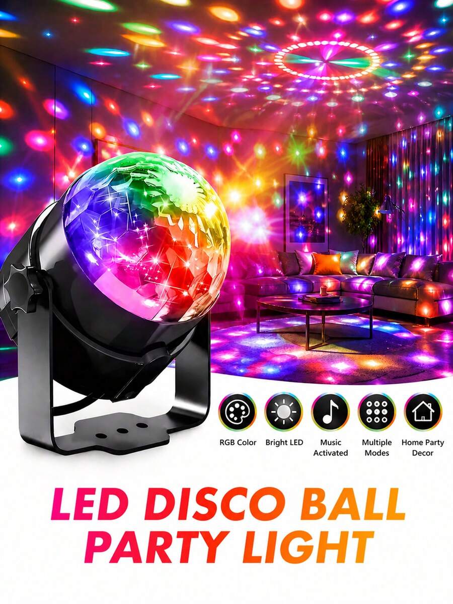 LED Disco Ball Light, Crystal Magic Ball Projector Light, USB Powered Stage Light, Sound Activated + RGB Color Changing, Indoor Party Atmosphere Lamp, Home KTV Karaoke Room Decor, Christmas Halloween Holiday Decoration, Small Party Flashing Light, Creative Gift For Friends And Family