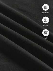 Camiseta de manga corta con cuello redondo y estampado gráfico para mujer, estilo casual minimalista, de corte holgado, de algodón, para verano, unisex, para la vuelta al cole. - Negro 2 - Ver 8