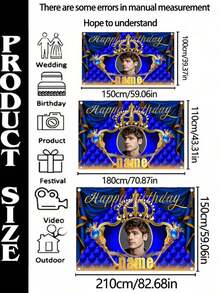 1pc Customizable Polyester Birthday Party Backdrop - Personalized Luxury Blue And Gold Design With Elegant Gold Letters, Includes Personal Photo And Name, Customized Gift, Flag, Custom Banner, Custom Sign, Photography Background - Multicolor - View 6