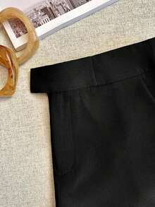 Pantalones cortos casuales de mujer de unicolor simple con bolsillo - Negro - Ver 4