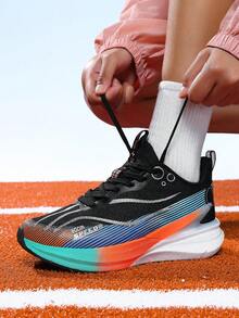 Men's Professional Racing Running Shoes With Shock Absorption, Unisex Breathable Mesh Training Sneakers - Black - View 16