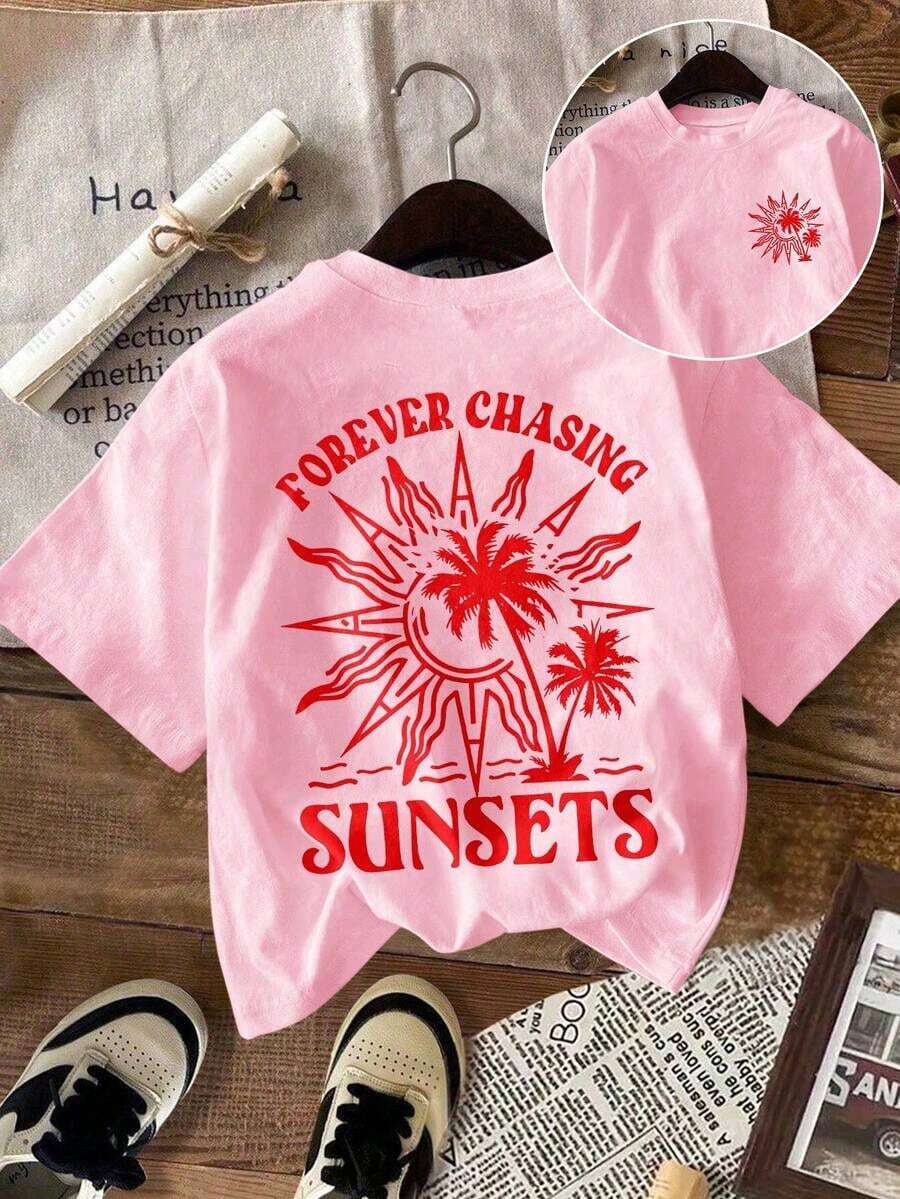 LUNE Women's T-Shirt, Casual Street Style Graphic Short Sleeve Tee, Cute Summer Top, Sunset Graphic Tee, Men's Graphic Tee, Summer T-Shirt, Sun Hoodie, Summer Sweatshirt, Summer Outfits For Women, Sweatshirts For Summer - 羅莎 - 查看 1