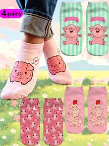 4 đôi tất in hình mới với họa tiết heo dễ thương, tất hoạt hình 3D, tất cổ ngắn in một mặt. - Nhiều màu - Xem 1