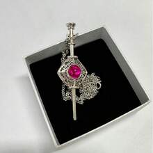 1pc Unique Magic Wand Pendant Necklace, Pink Glass Scepter Keychain Magical Necklace, Party Jewelry Accessory Gift - Silver - View 4