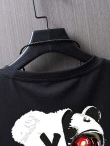 Manfinity Roughcore Hombres Camiseta con estampado de oso y letra - Negro 2 - Ver 5