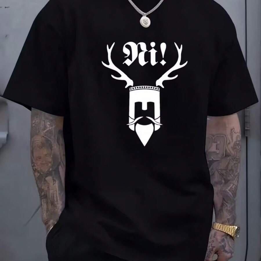 Printed T-Shirt For Men And Women - 黑色 - 查看 1