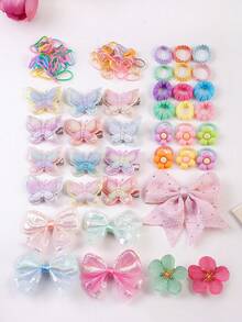765 Peças Conjunto de Acessórios para Cabelo de Meninas, Inclui Presilhas com Laço de Strass, Presilhas com Flor de Maçã-Brava, Presilhas Borboleta Ombré, Presilhas com Laço Glitter, Elásticos de Cabelo com Flor, Grampos de Garra Mini Variados, Elásticos de Cabelo Elásticos Essenciais para Passeios Diários e Festas - Multicolorido - Visão 5