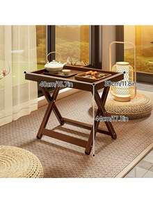 2 Options: Foldable Wooden Side Table/Coffee Table, X-Shaped Side Table With Raised Edge Tray, Multifunctional Bedside Table, Suitable For Home, Living Room, Bedroom, Window Sill, Bedside. Versatile Low Coffee Table, Suitable For Tea Ceremony, Snacks, Laptop, Meditation, Easy To Store. - Multicolor - View 8