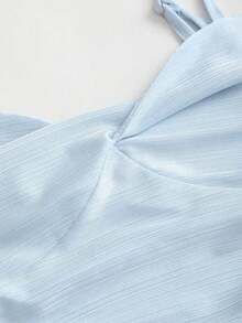 Women's Summer Knit Camisole Dress With Twist Front And Double Layer Ruffle Hem, Long - Màu xanh lam - Xem 4
