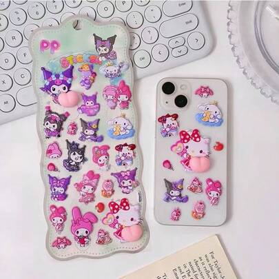 SANRIO 1个3D可爱动物贴纸，柔软舒适，手工DIY，采用海绵和PVC材质制成。共有4种款式可选，包括泰迪熊和兔子。适用于贴纸簿、笔记本电脑、冰箱和DIY手机壳装饰。