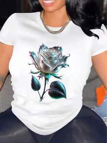 Camiseta de mujer cómoda de cuello redondo casual de algodón mezclado manga corta suave transpirable superior de ropa de mujer para verano primavera ropa urbana tela - Blanco - Ver 6
