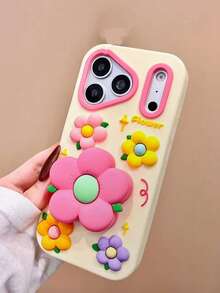 Funda de teléfono expandible con diseño floral 3D estilo coreano, cubierta protectora a prueba de golpes de cobertura completa para iPhone 17 Pro Max, 16, 15, diseño creativo personalizado - Rosa - Ver 2