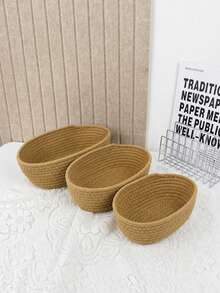 1/3pcs Oval Desktop Storage Basket, Pink 3 PiecesStorage Basket Set, Suitable For Storing Snacks, Fruits, Toys, Cosmetics, Can Be Placed In Living Room, Bedroom, Study, Bathroom, Dining Room, Back-To-School Essential - Baby Pink - View 6