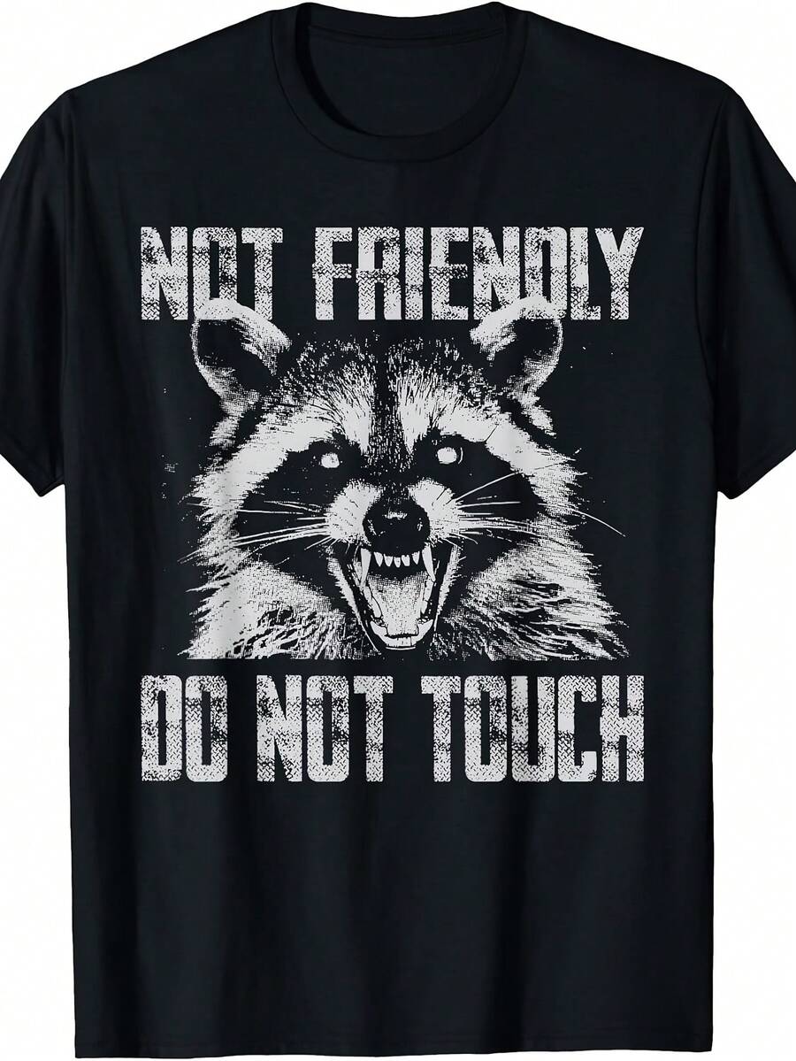 Camiseta Divertida de Mapache Diseño vintage con la frase No es amigable por favor no tocar ropa con humor de mapache top casual lavable a máquina adecuada para todas las estaciones y ocasiones temáticas playeras de hombre ropa de hombre - Negro - Ver 1