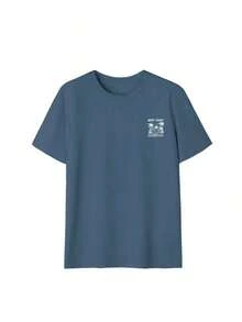 Women's Short-Sleeved T-Shirt With A Round Neck, Casual Summer Style, Palm Tree Print And Slogan, Simple And Versatile, Suitable For Everyday Wear. Printed T-Shirt, Women's Tops, Vacation - 灰藍色 - 查看 4
