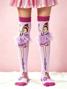 1 par de calcetines sobre la rodilla con diseño de niña bailarina, adecuados para uso diario, atuendos de vacaciones, atuendos de fiesta y regalos festivos - Multicolor - Ver 2