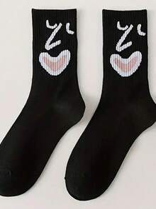 1/3/5 Pairs Women Funny Expression Graffiti Mid-Calf Socks, Cute Cartoon Expression Japanese Style Mid-Calf Socks, Colorful Mixed Set, Suitable For Daily Wear - Multicolor - View 8