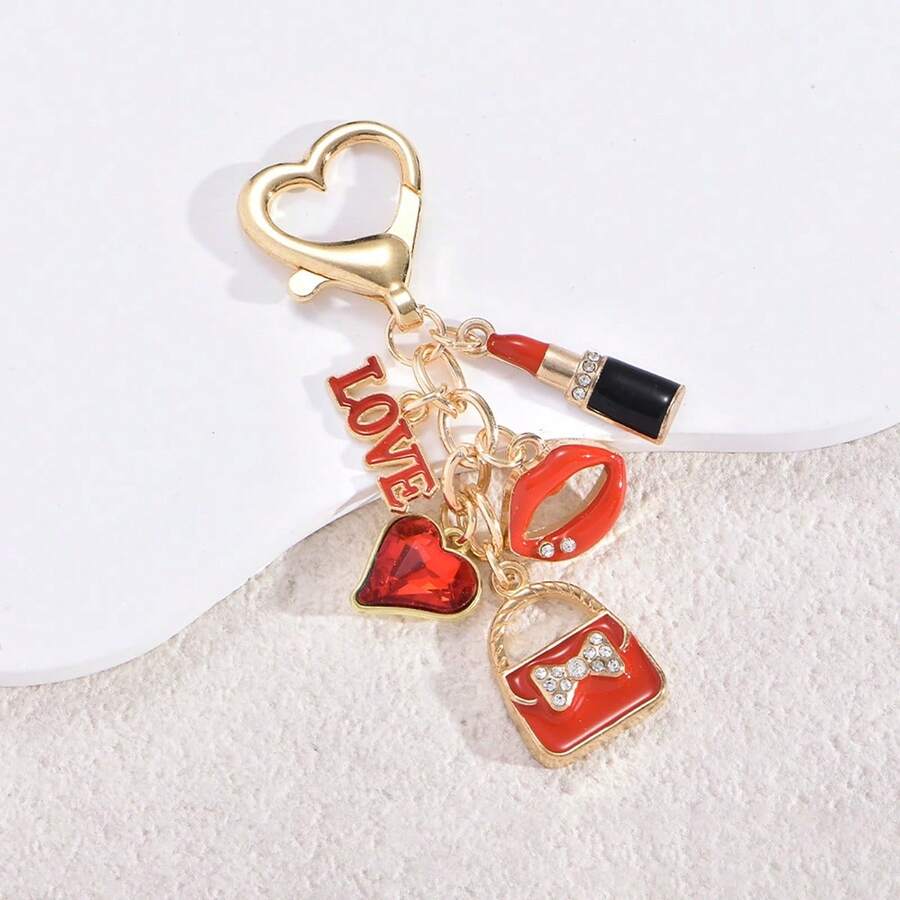 1 chiếc móc khóa hình môi đỏ đính đá bằng hợp kim, thiết kế độc đáo dành cho nữ, quà tặng ngày Valentine/kỷ niệm cho bạn gái. - Đỏ - Xem 1