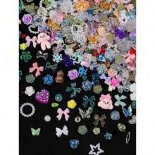3D Mixed Color Nail Art Decorations, Various Shapes Including Hearts, Flowers, Bows, Made Of Resin Material, Flat Bottom, Rhinestone Decor, Suitable For Nail Art DIY, Crafts, Jewelry Making, Nail Art Decoration Nails - Multicolor - View 2