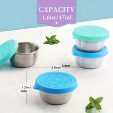 2/4/6/8pcs Reusable Stainless Steel Salad Dressing/Sauce Containers, 1.6oz Leak-Proof Silicone Lids, Suitable For Lunch Box, Work, School, Picnic, Travel, Christmas Party,School Supplies - 6pcs - 查看 6
