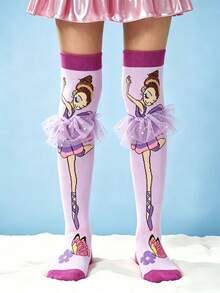 1 par de calcetines sobre la rodilla con diseño de niña bailarina, adecuados para uso diario, atuendos de vacaciones, atuendos de fiesta y regalos festivos - Multicolor - Ver 8